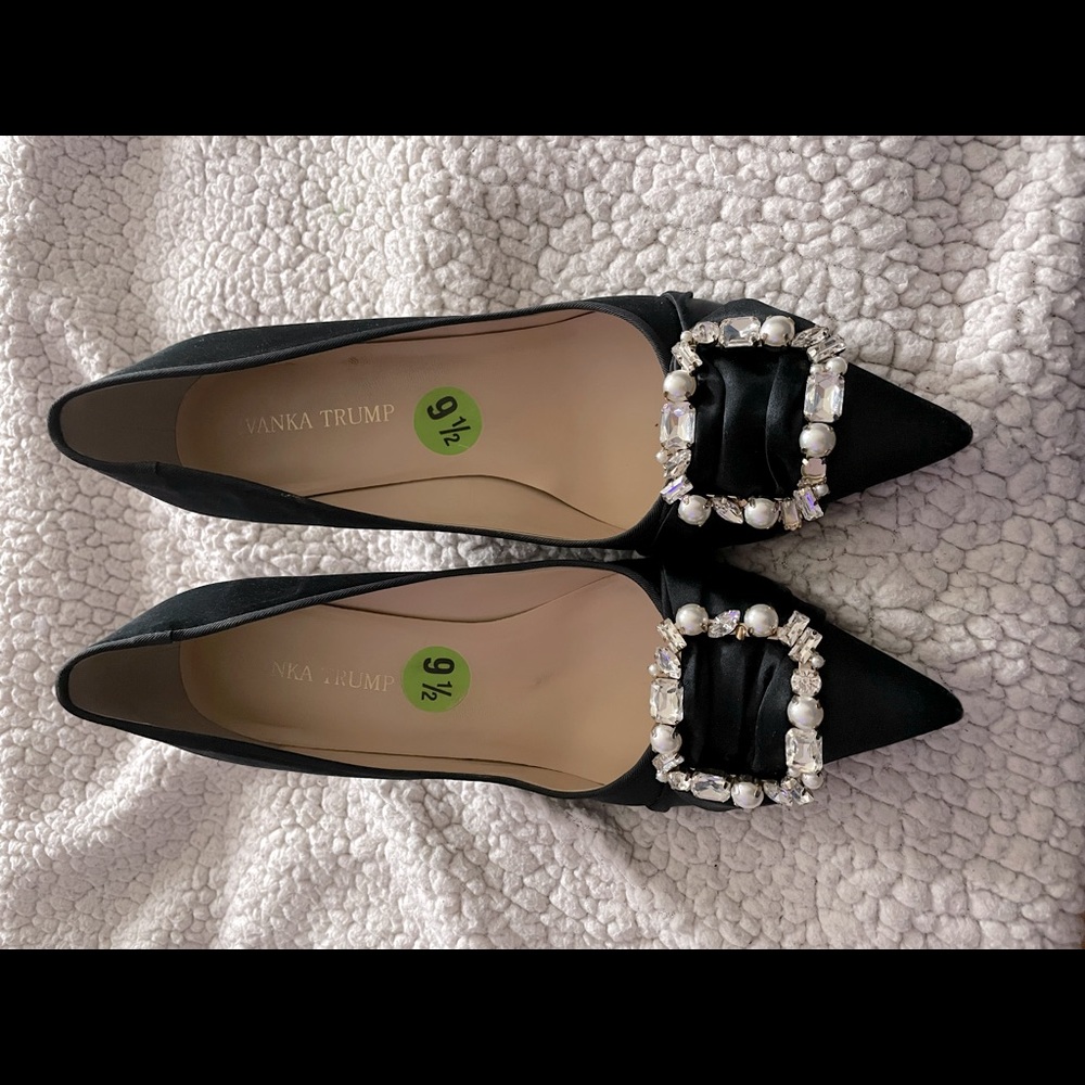 Accent beaded black heels